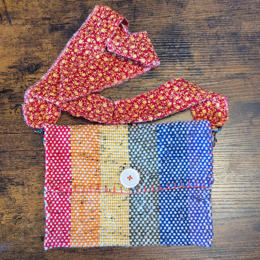 Rainbow and Red Calico Handwoven Shoulder Bag 1