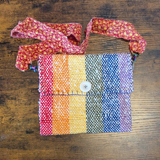 Rainbow and Red Calico Handwoven Shoulder Bag 2