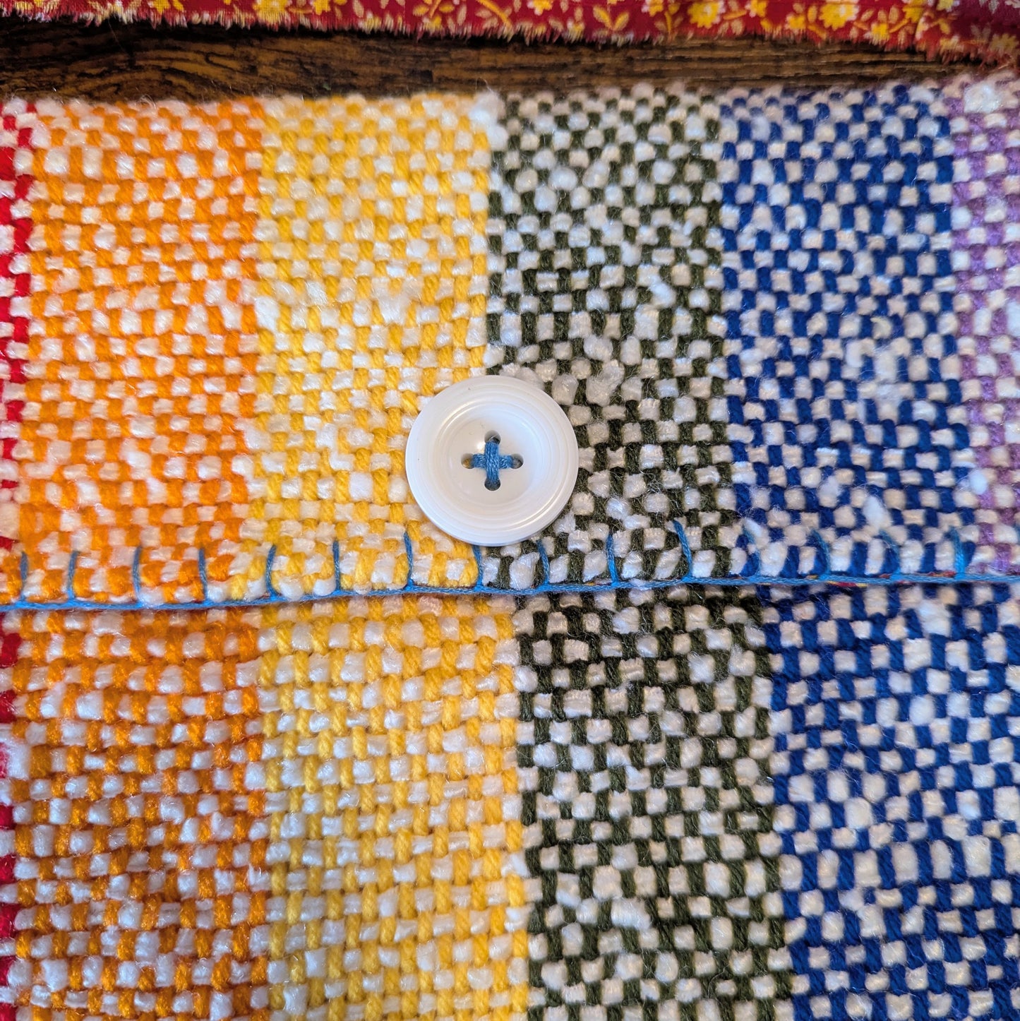 Rainbow and Red Calico Handwoven Shoulder Bag 3