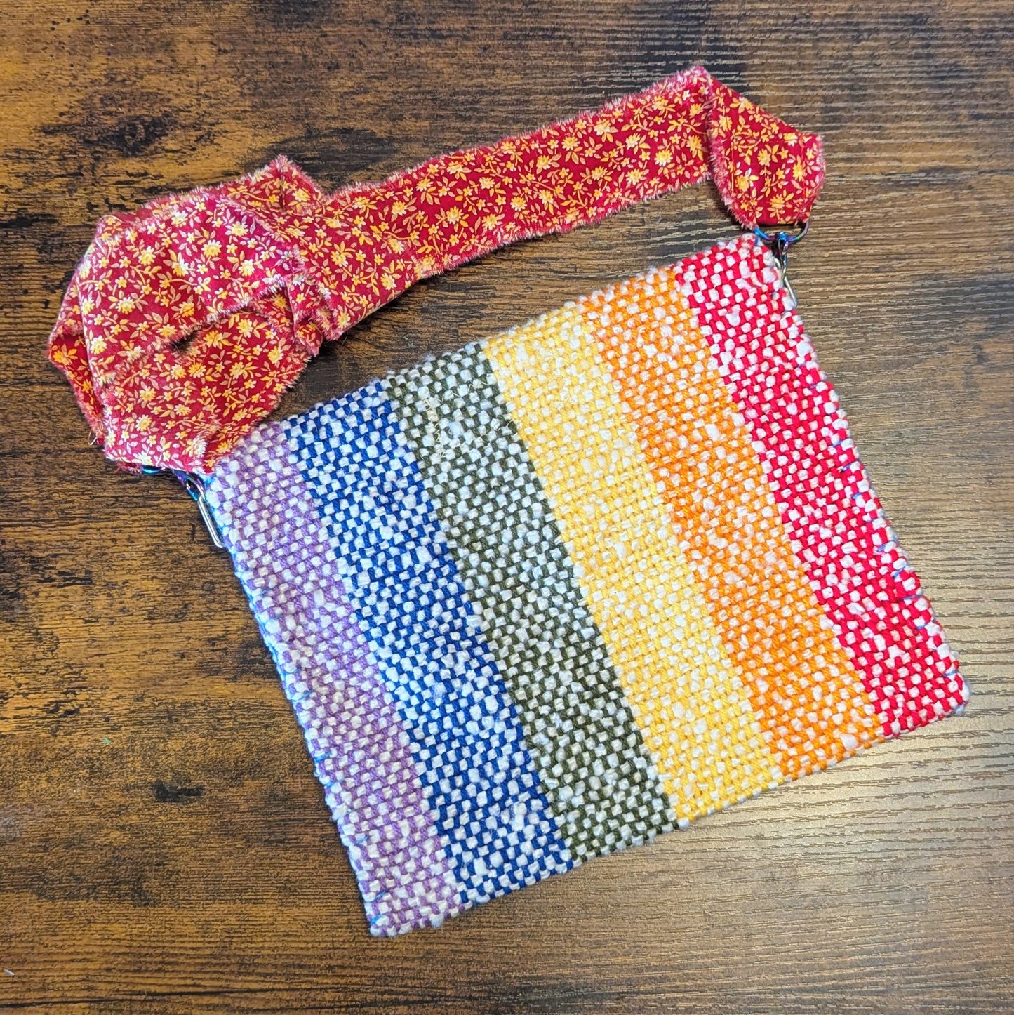 Rainbow and Red Calico Handwoven Shoulder Bag 3