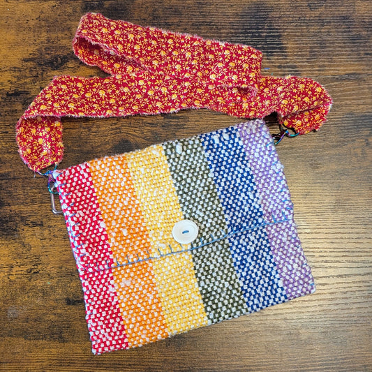 Rainbow and Red Calico Handwoven Shoulder Bag 4