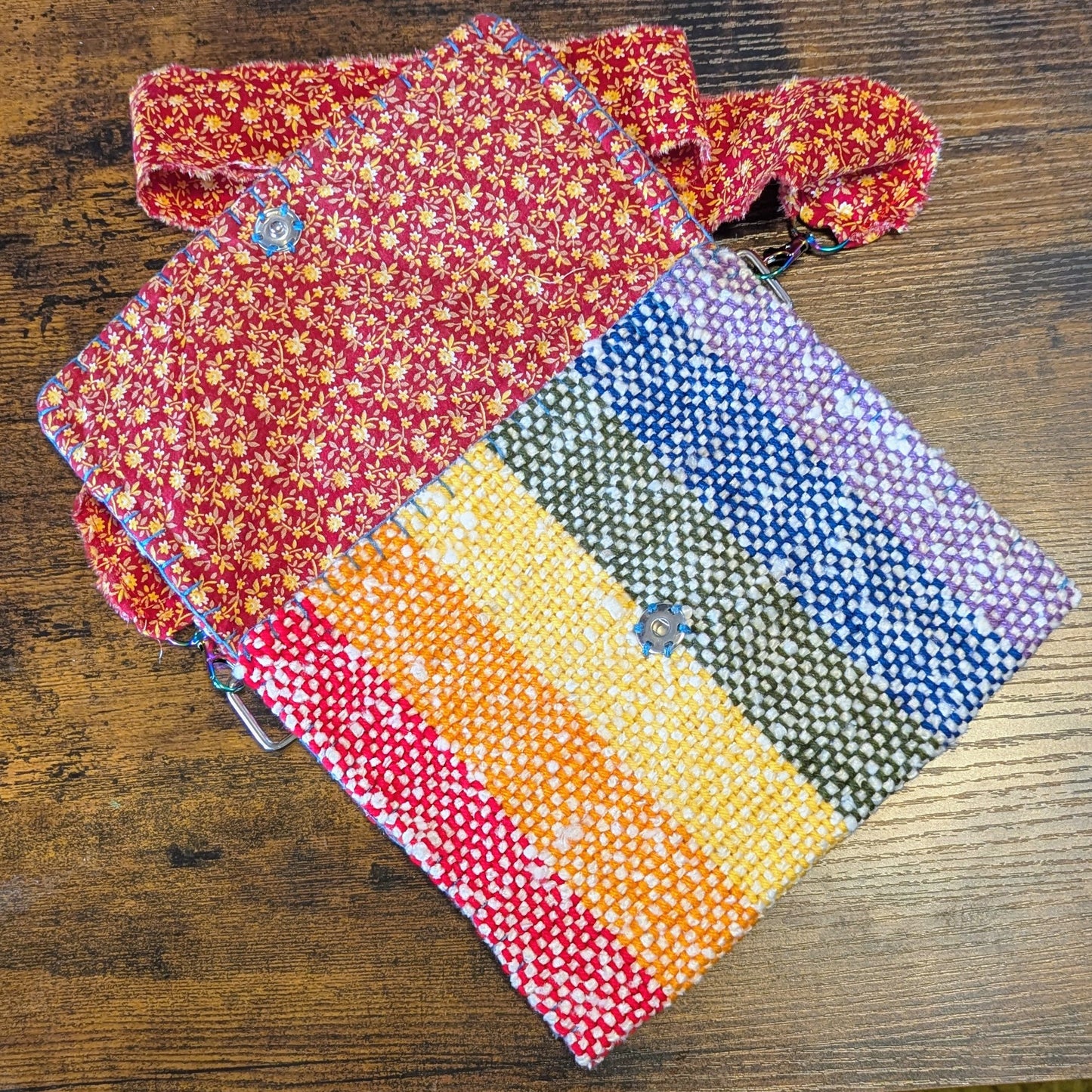 Rainbow and Red Calico Handwoven Shoulder Bag 4