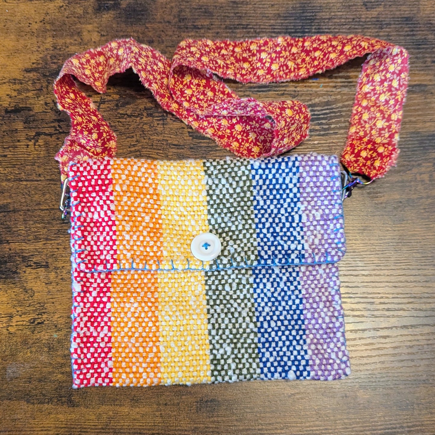 Rainbow and Red Calico Handwoven Shoulder Bag 5