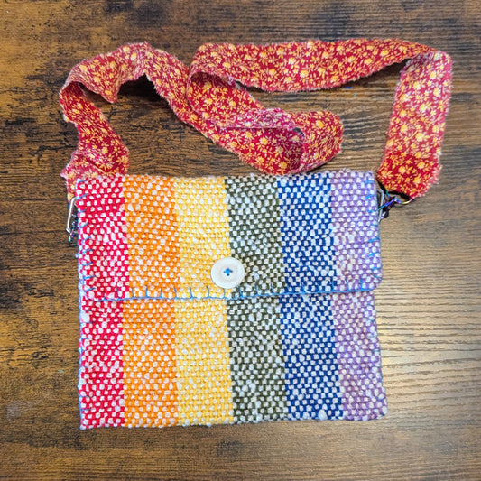 Rainbow and Red Calico Handwoven Shoulder Bag 5