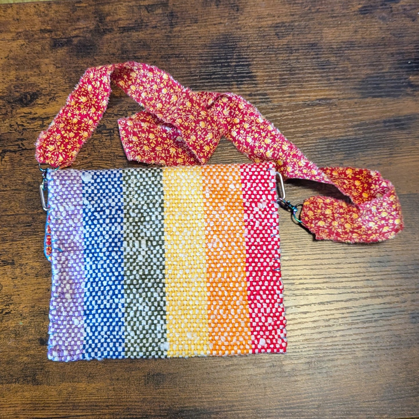 Rainbow and Red Calico Handwoven Shoulder Bag 5