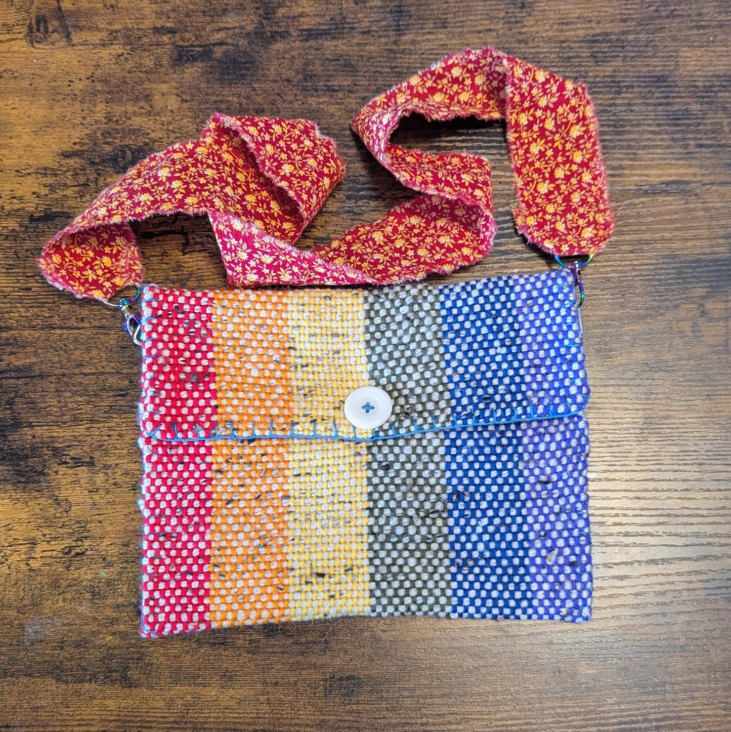 Rainbow and Red Calico Handwoven Shoulder Bag 6
