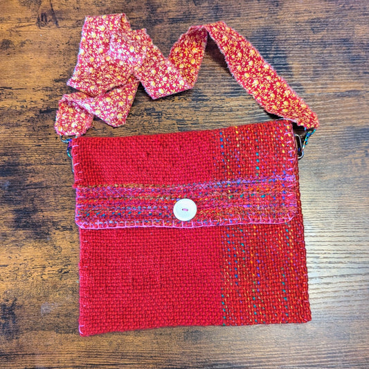 Fire Opal Vintage Red Calico Handwoven Shoulder Bag