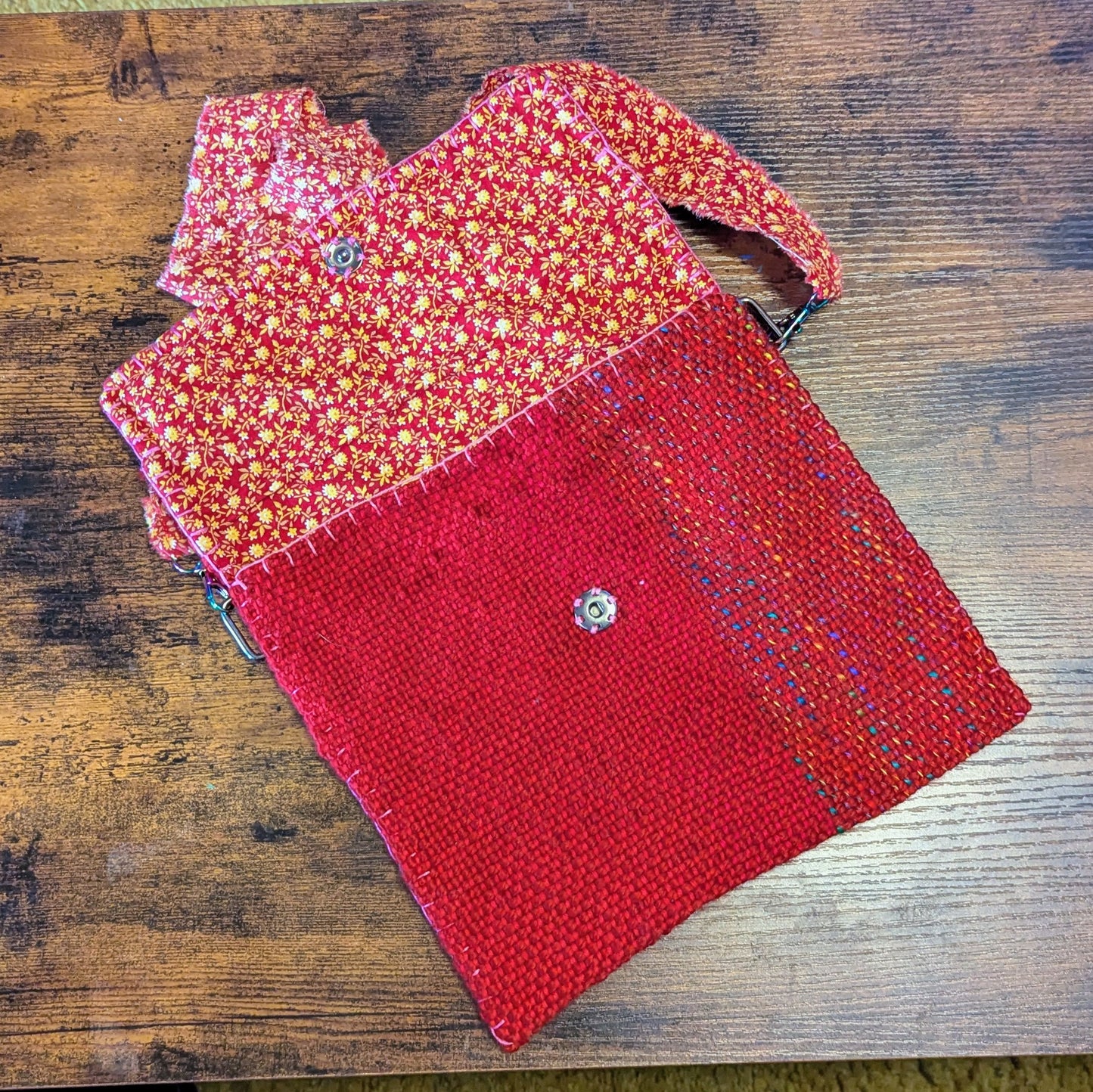 Fire Opal Vintage Red Calico Handwoven Shoulder Bag