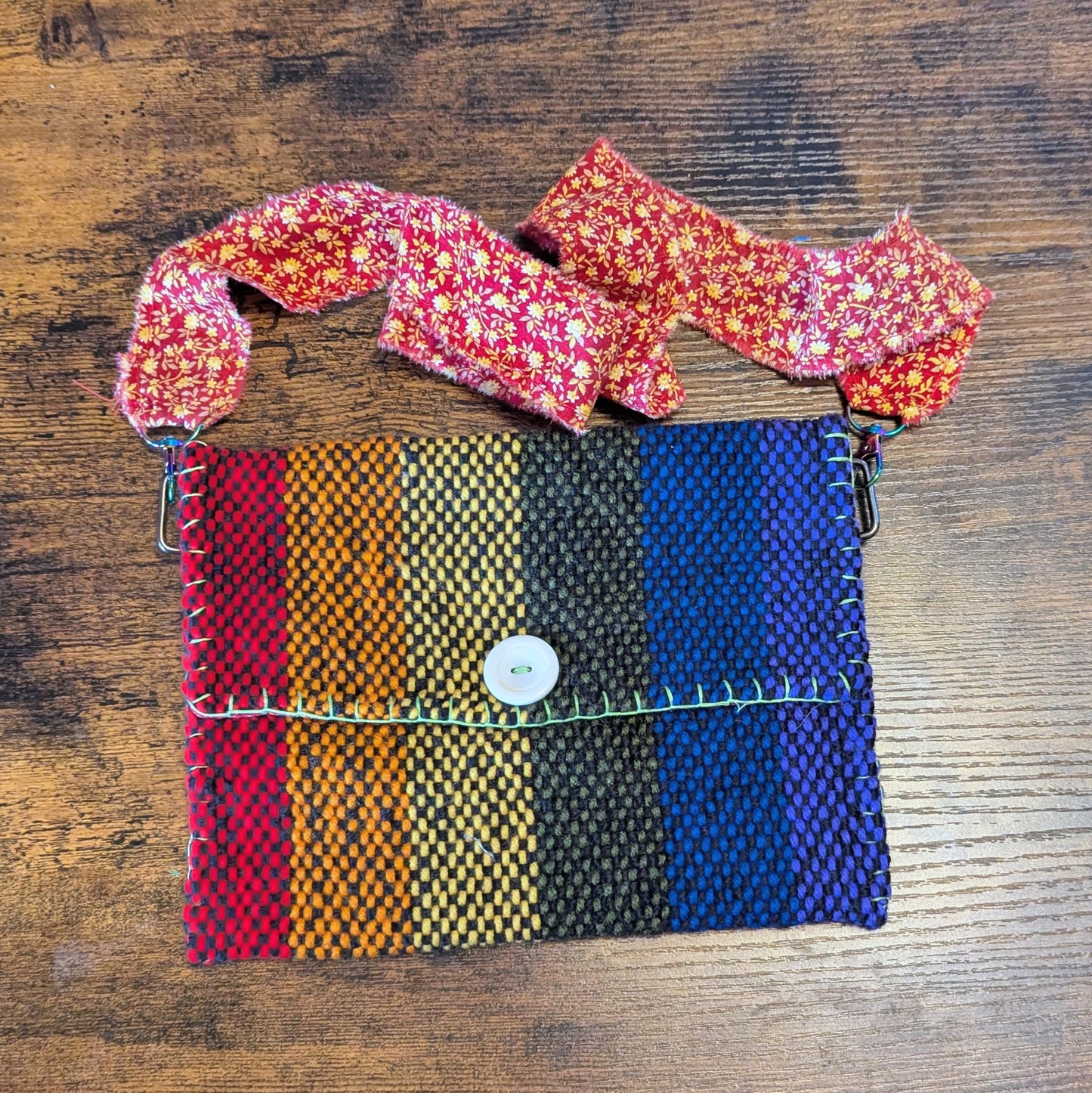 Rainbow and Red Calico Handwoven Shoulder Bag 7