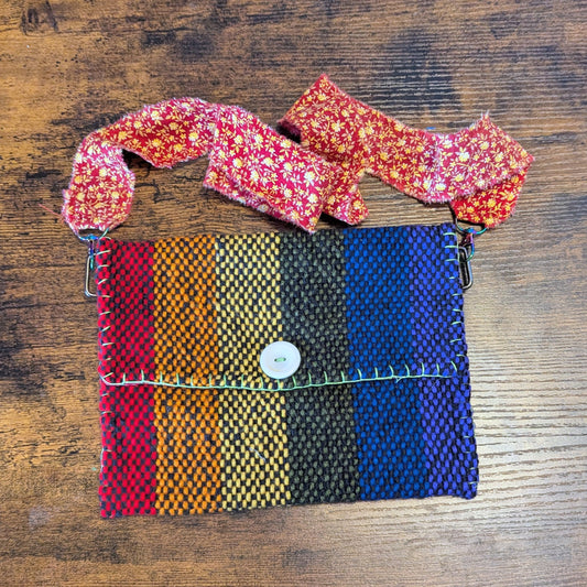 Rainbow and Red Calico Handwoven Shoulder Bag 7