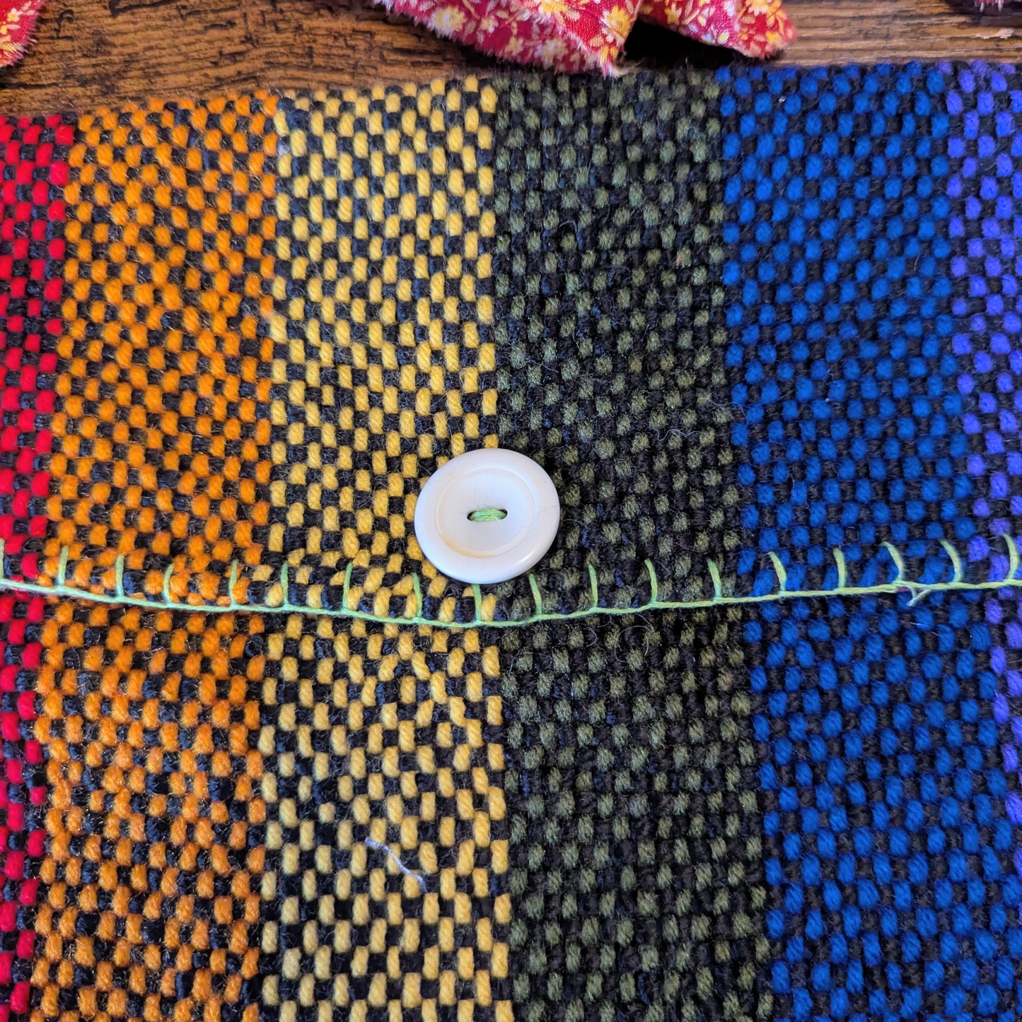 Rainbow and Red Calico Handwoven Shoulder Bag 7