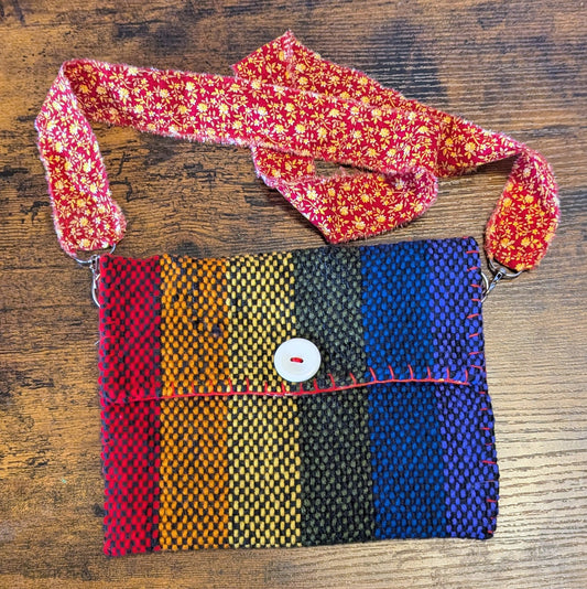 Rainbow and Red Calico Handwoven Shoulder Bag 8