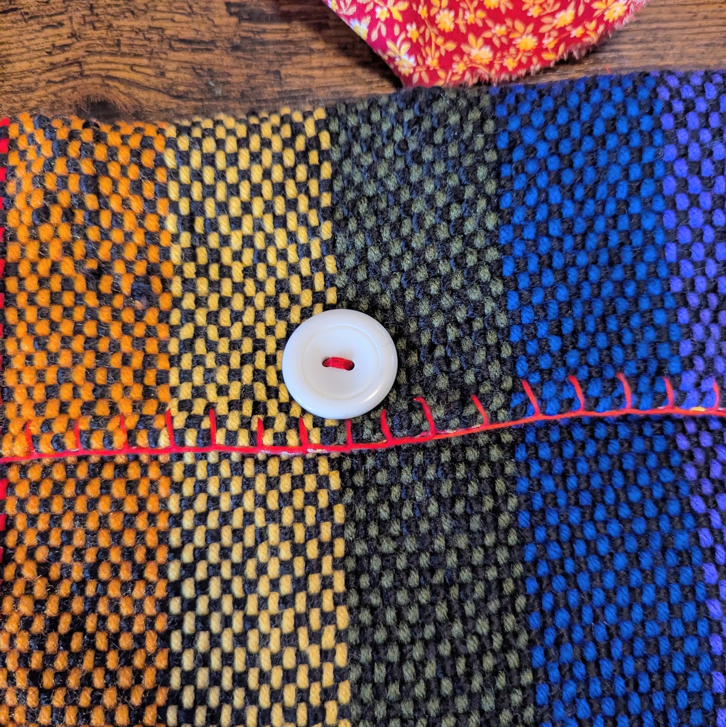Rainbow and Red Calico Handwoven Shoulder Bag 8
