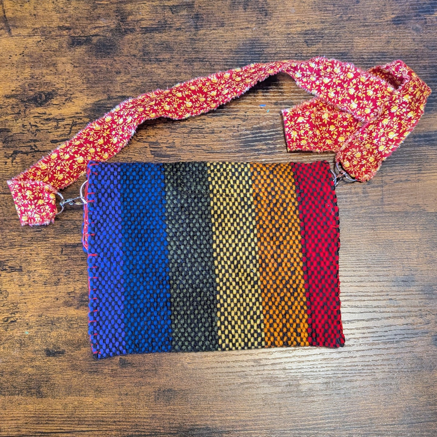 Rainbow and Red Calico Handwoven Shoulder Bag 8