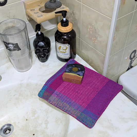 Softly Sudsing Handwoven Blue Stripe Cotton-blend Wash Cloths