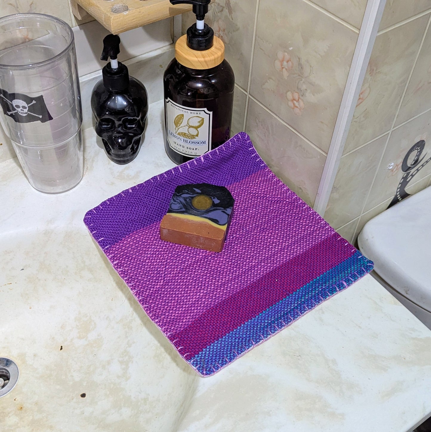 Softly Sudsing Handwoven Purple Floral Cotton-blend Wash Cloths