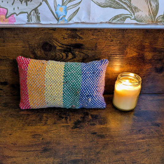 Small Rainbow Throw Pillows with Oak Leaf Cotton Backing 9x5