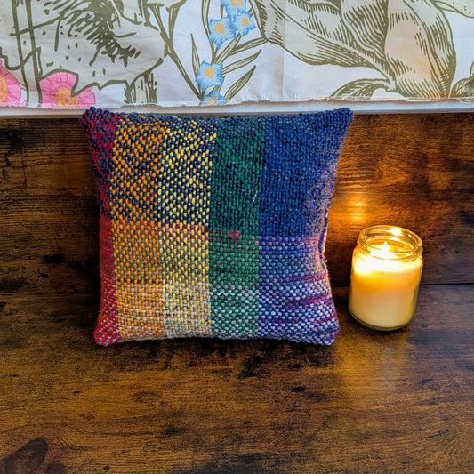 Dark Blue Band Rainbow 9x9 Throw Pillow