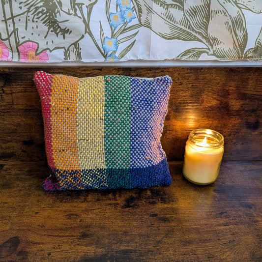 Dark Blue Striped Rainbow Lavender 8x9 Throw Pillow