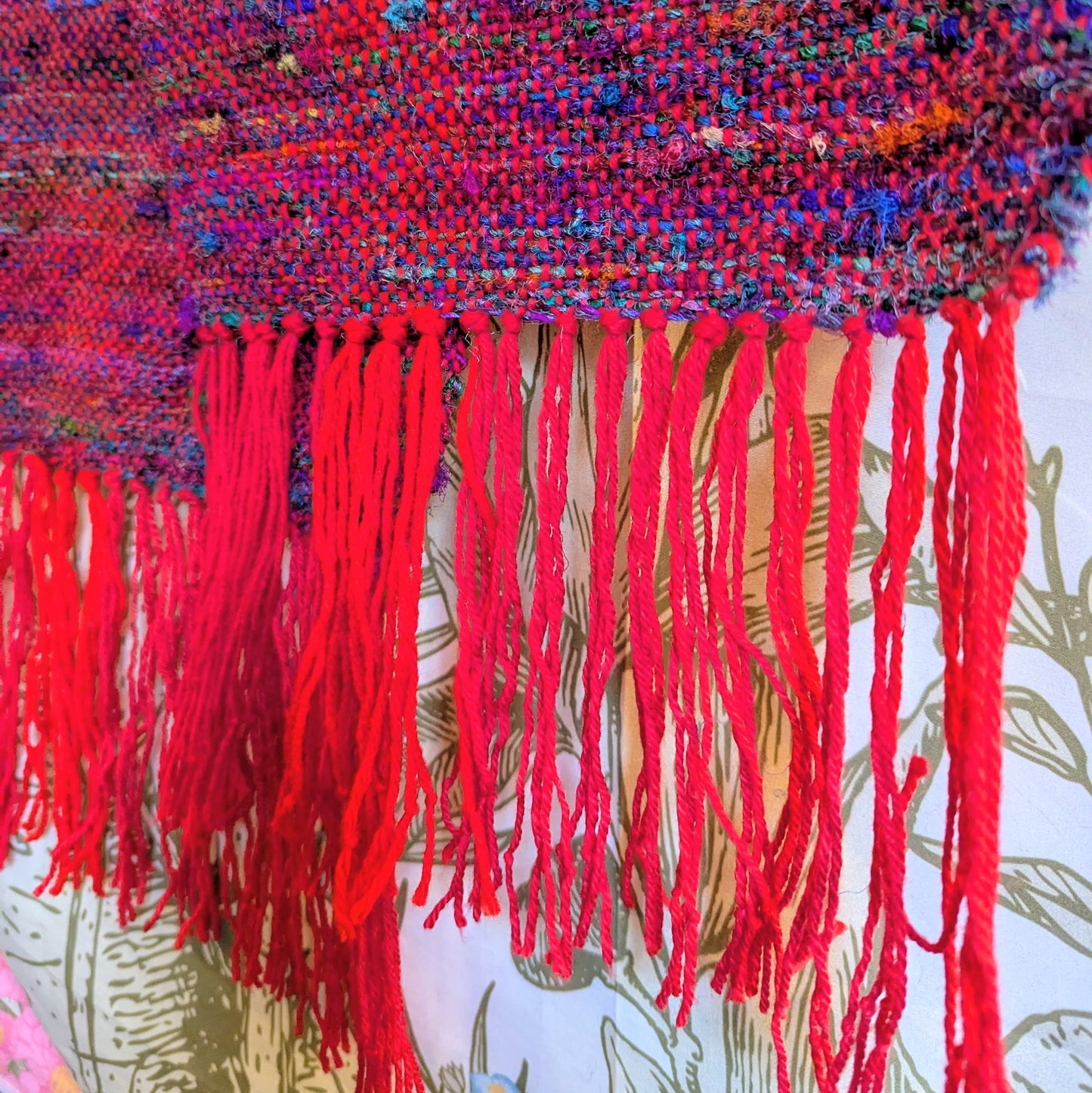 Scarlet and Scrap Silk-blend Handwoven Scarf