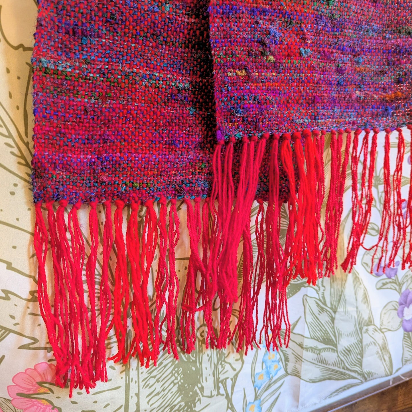 Scarlet and Scrap Silk-blend Handwoven Scarf