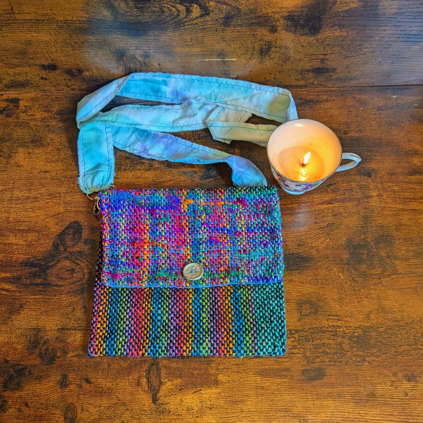 Rainbow Flower Power Sari Silk and Cotton Handwoven Shoulder Bag
