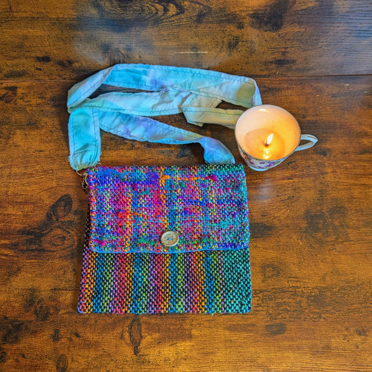 Rainbow Flower Power Sari Silk and Cotton Handwoven Shoulder Bag