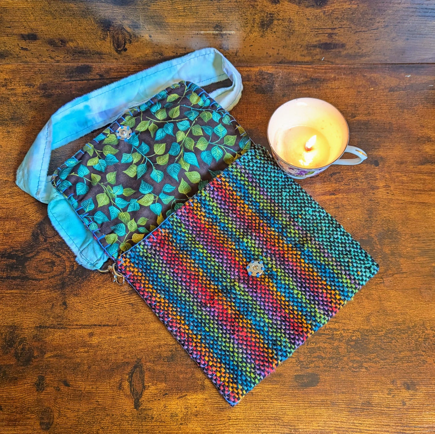 Rainbow Flower Power Sari Silk and Cotton Handwoven Shoulder Bag
