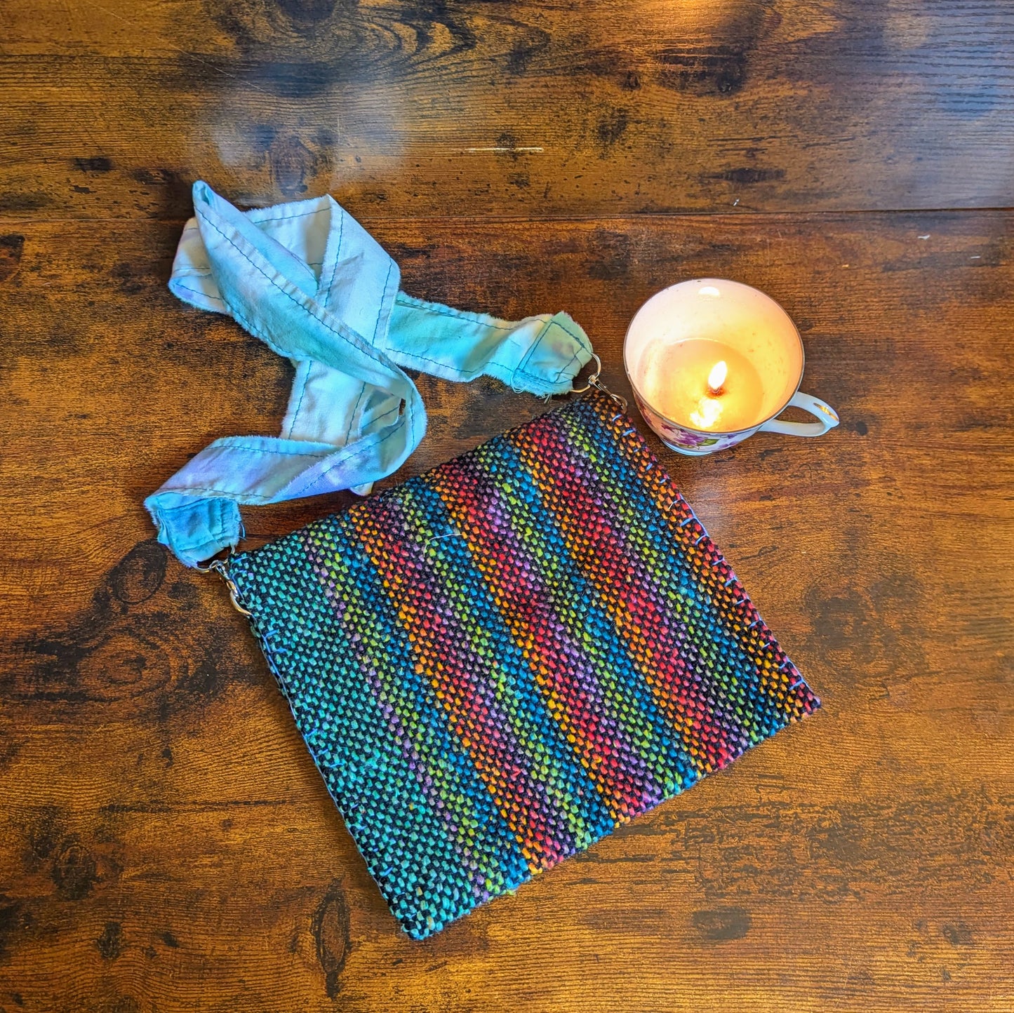 Rainbow Flower Power Sari Silk and Cotton Handwoven Shoulder Bag