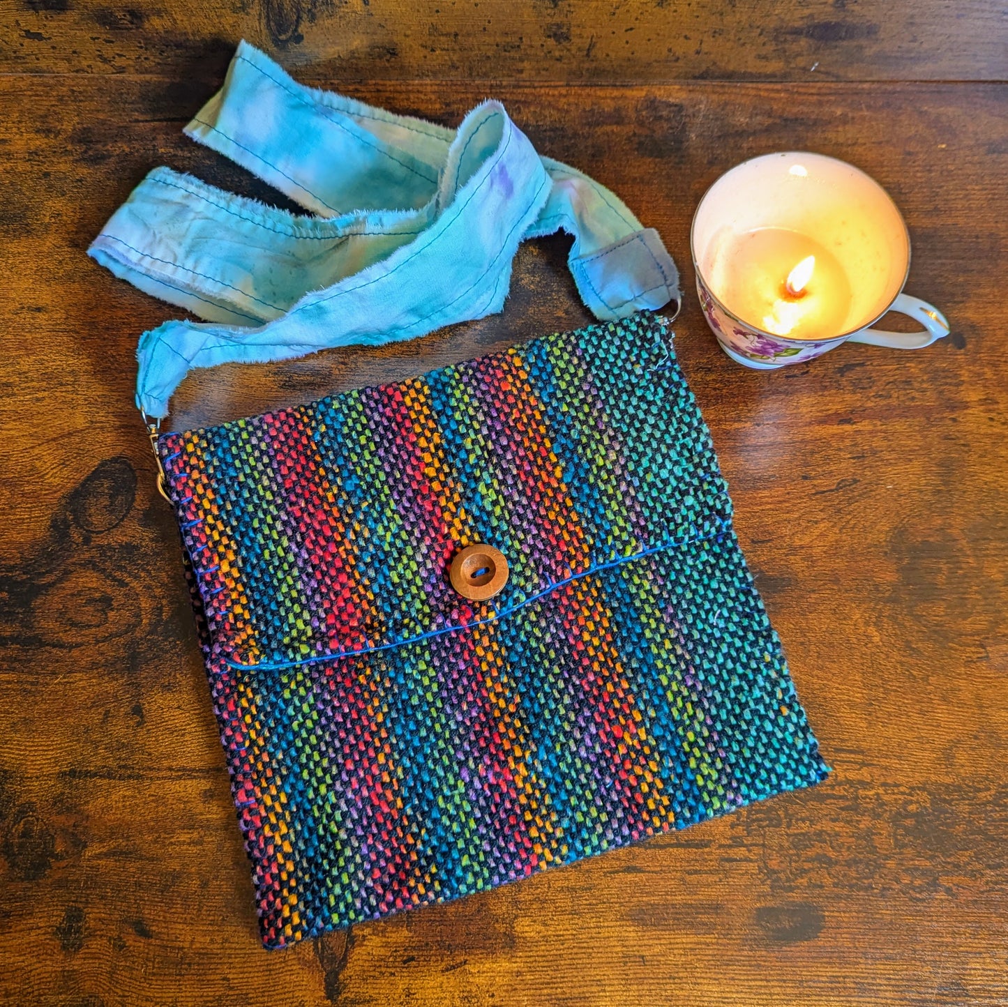 Rainbow Blues Handwoven Cotton and Acrylic Shoulder Bag