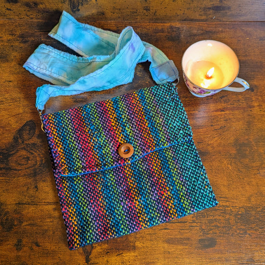 Rainbow Blues Handwoven Cotton and Acrylic Shoulder Bag