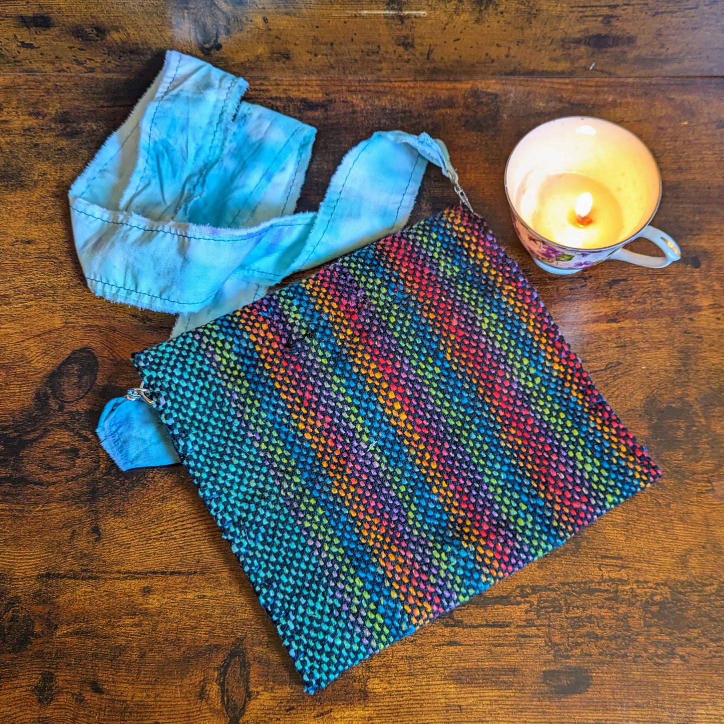 Rainbow Blues Handwoven Cotton and Acrylic Shoulder Bag