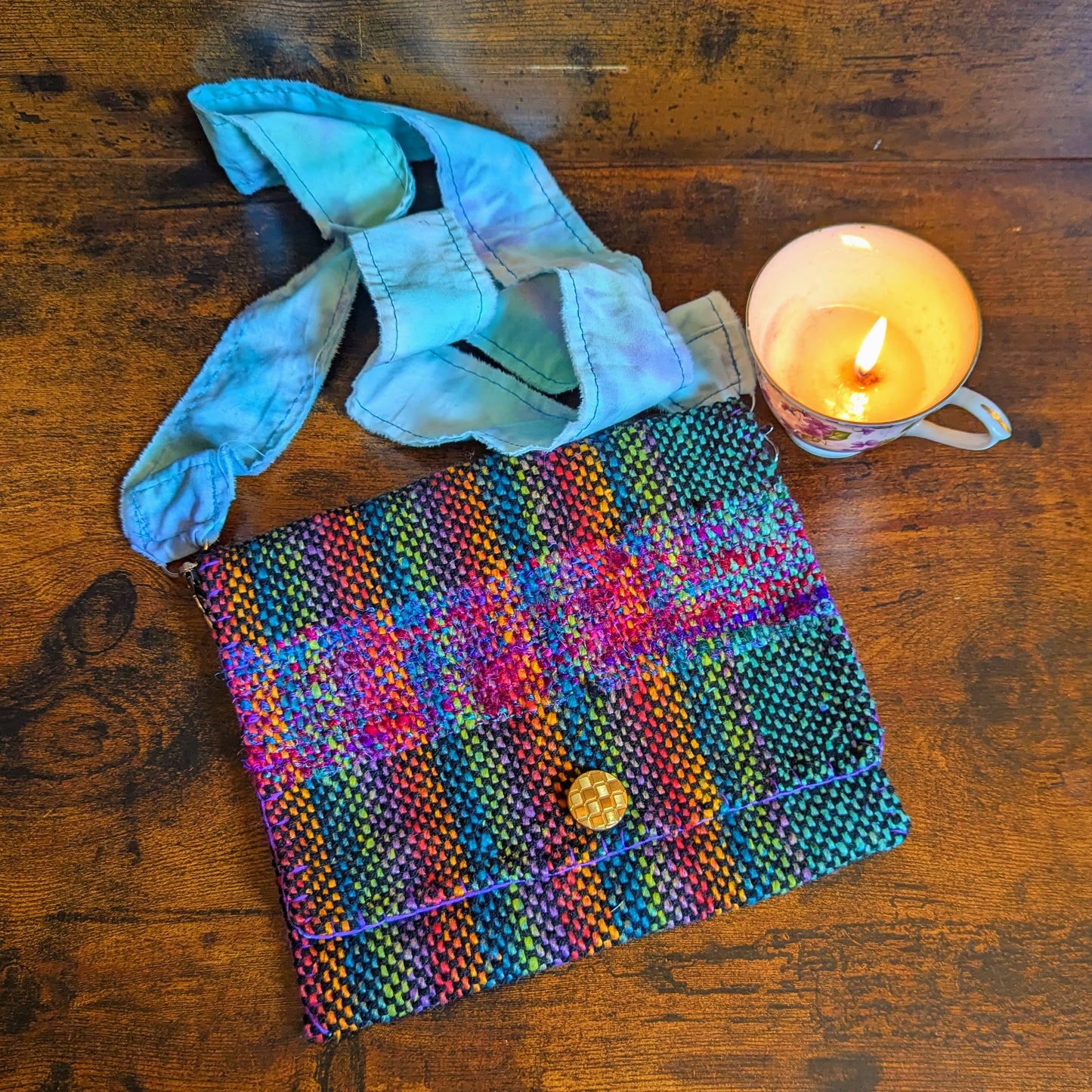 Rainbow Square Handwoven Sari Silk and Cotton Shoulder Bag