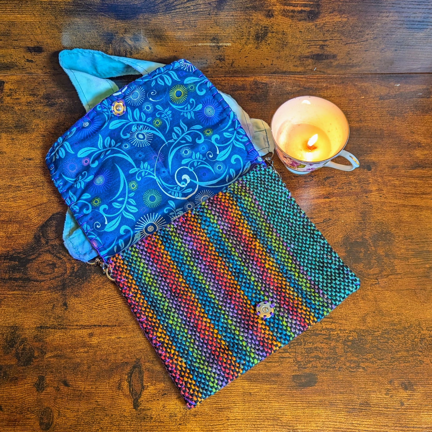 Rainbow Square Handwoven Sari Silk and Cotton Shoulder Bag