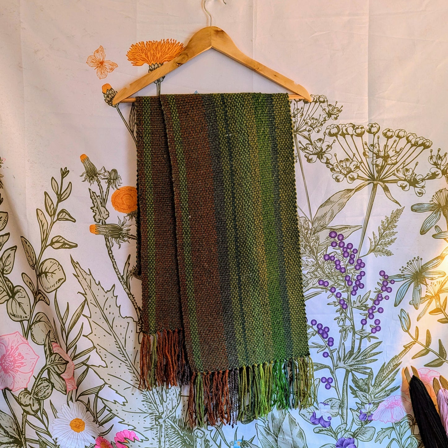 Wooded Mountains Handwoven Merino Blend Wool Scarf