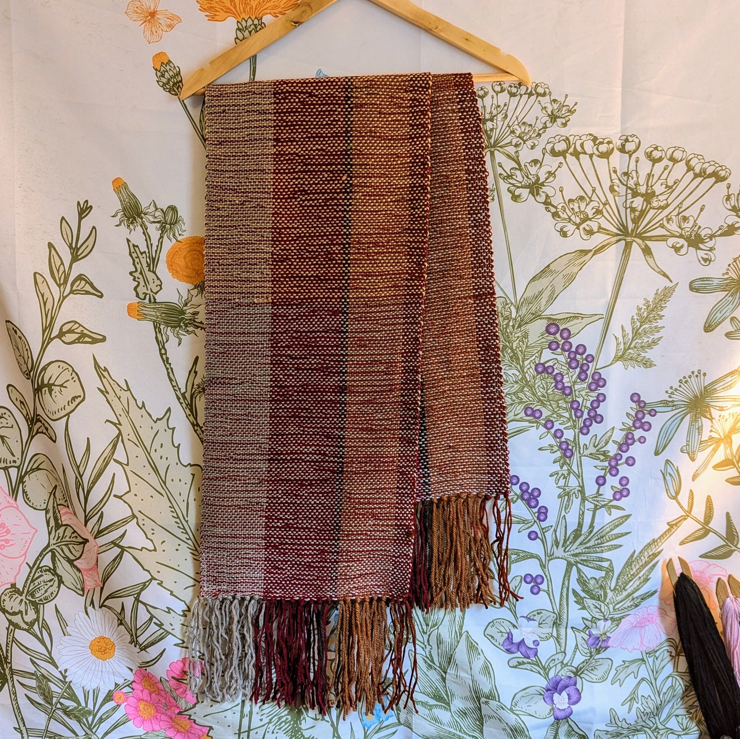 Strawberry Autumn Handwoven Wool Blend Scarf