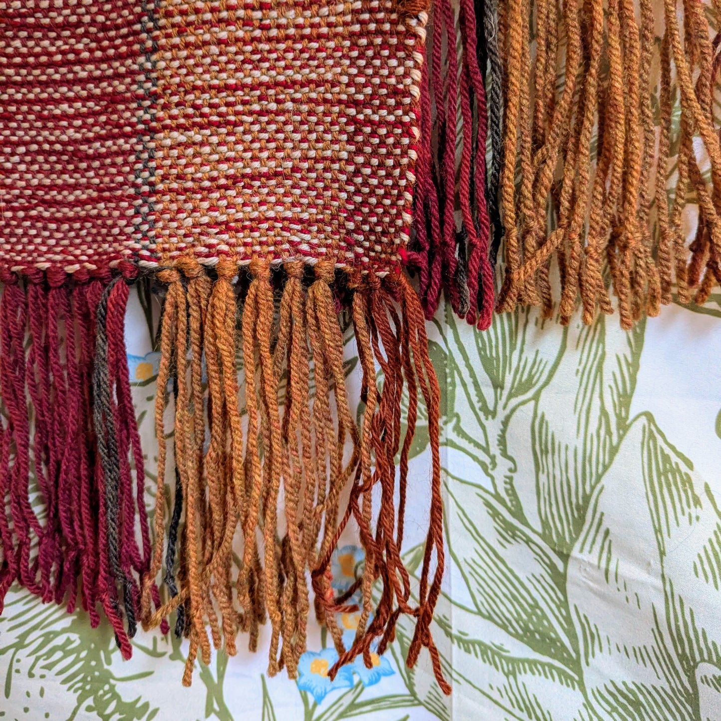 Strawberry Autumn Handwoven Wool Blend Scarf
