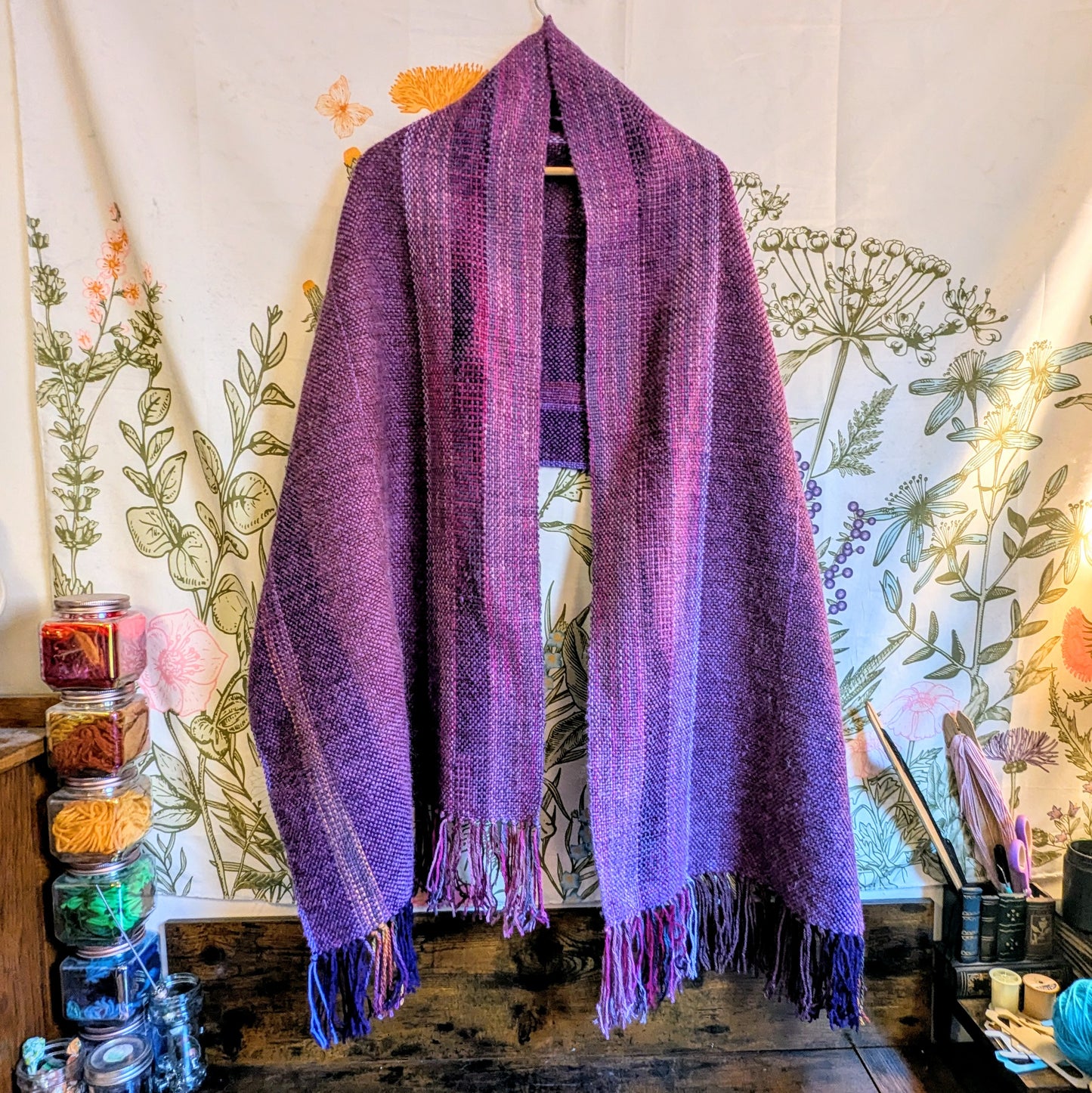 Lionesses' Mantle Handwoven Purple Merino Wool Blend Shawl