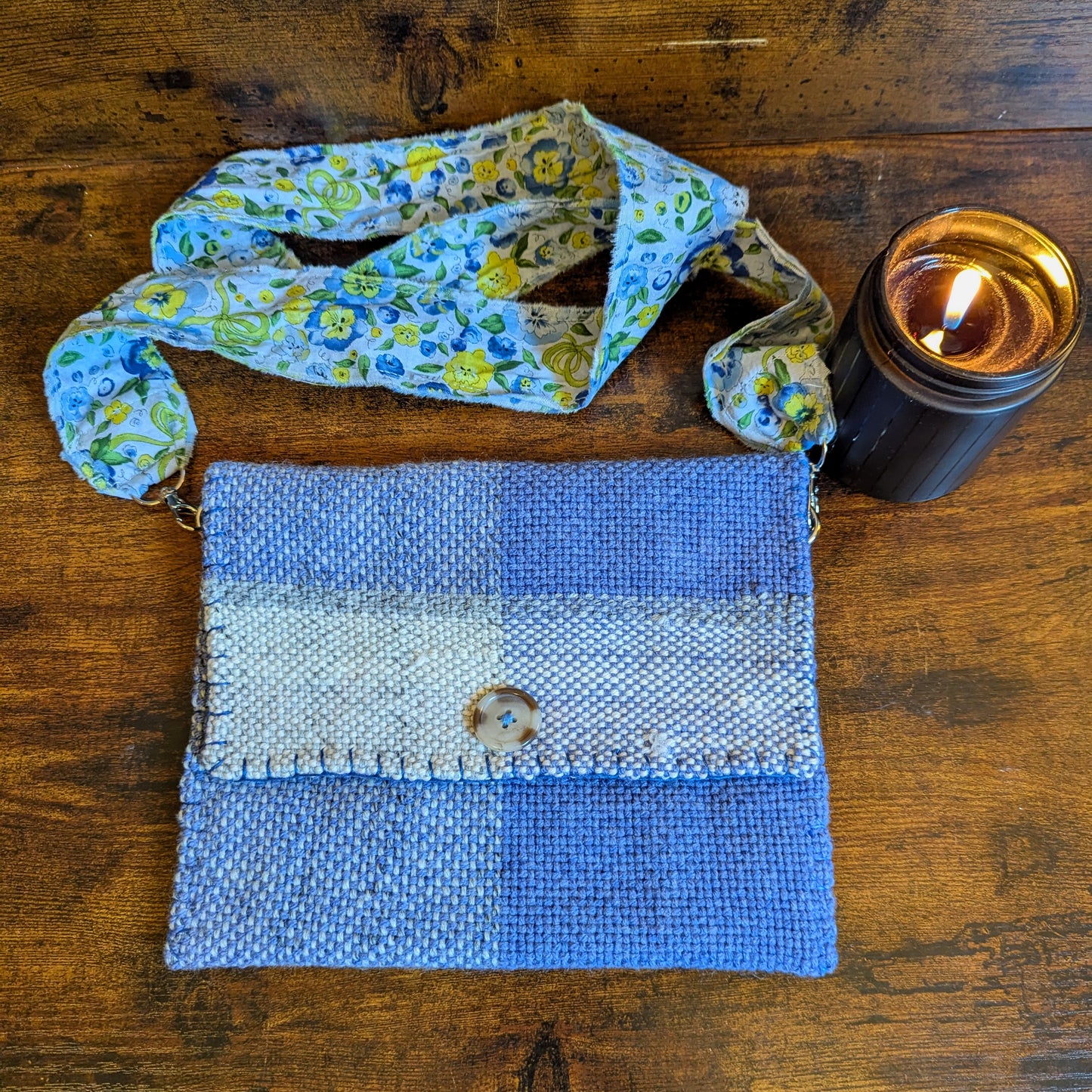 Stately Blue Pansy Handwoven Shoulder Bag