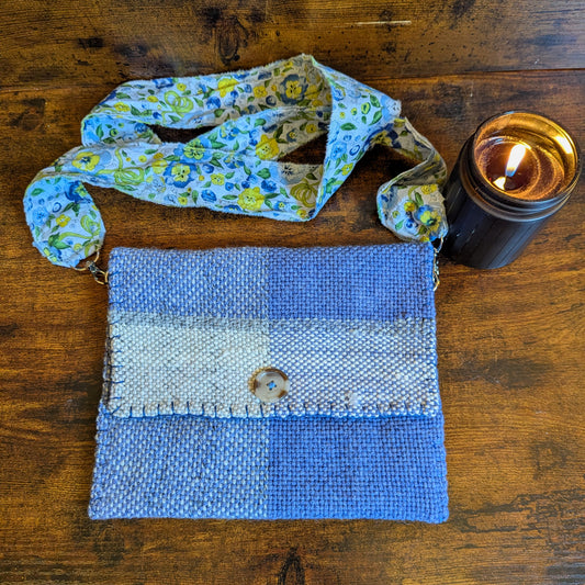 Stately Blue Pansy Handwoven Shoulder Bag