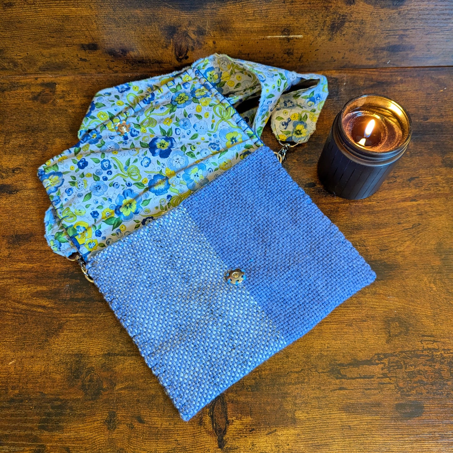 Stately Blue Pansy Handwoven Shoulder Bag