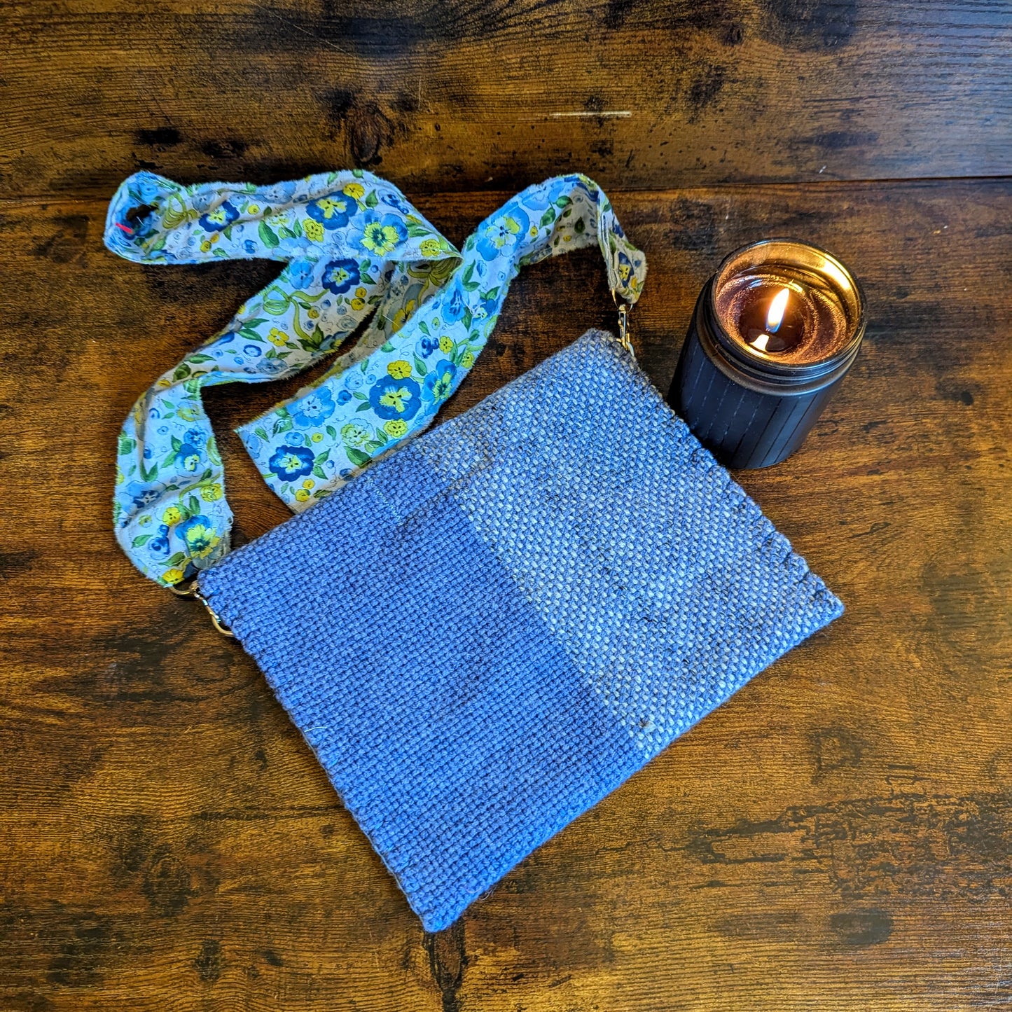 Stately Blue Pansy Handwoven Shoulder Bag
