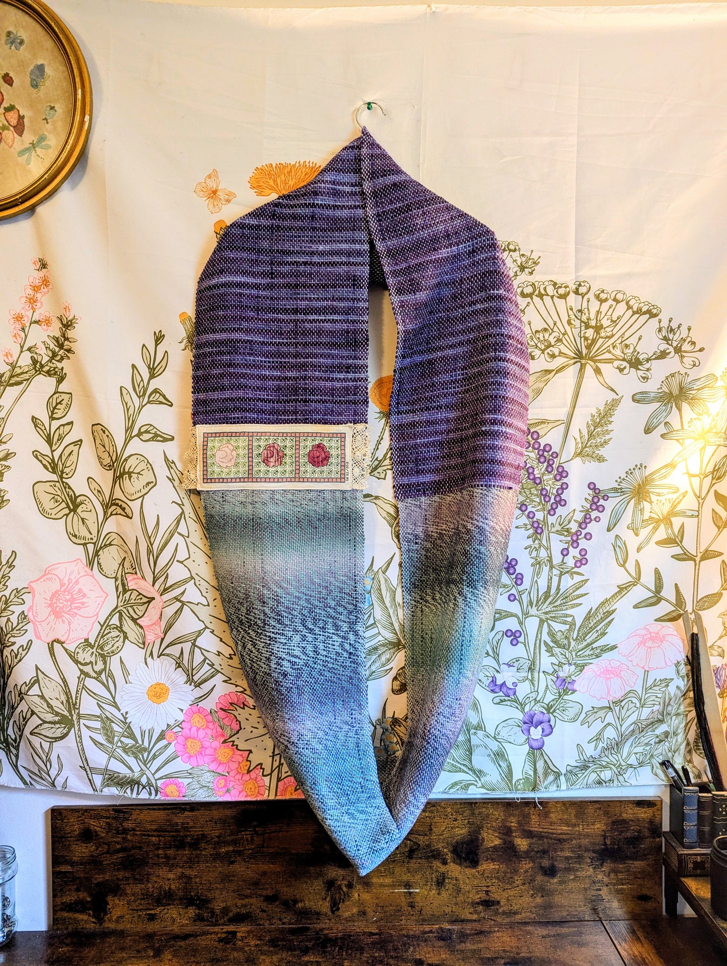 Purple Cottage Rose Handwoven Merino-Blend Infinity Scarf