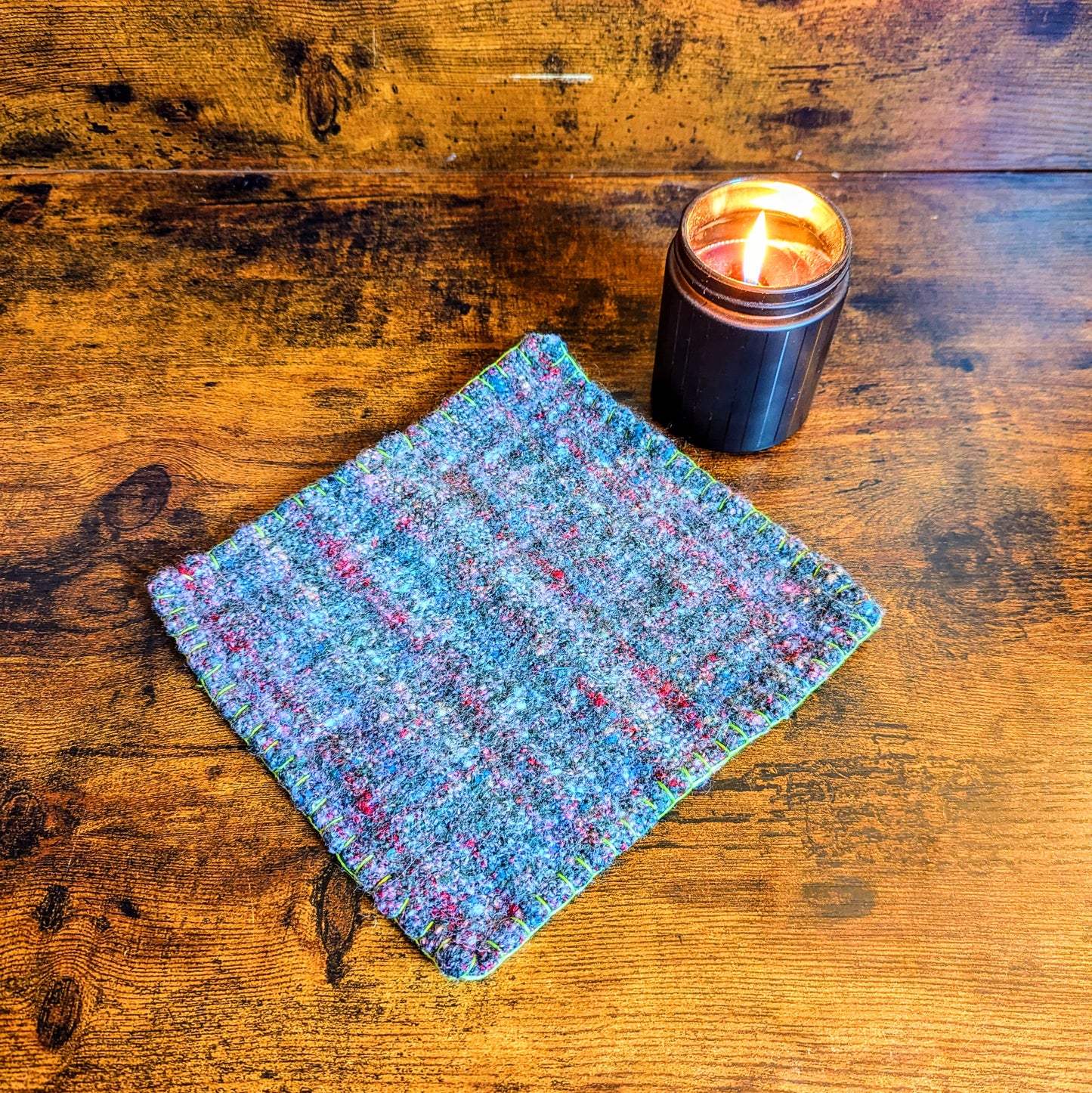 Wildflower Green Paisley Handwoven Felted Wool Trivets (Featuring KittyCat Spins Yarn)