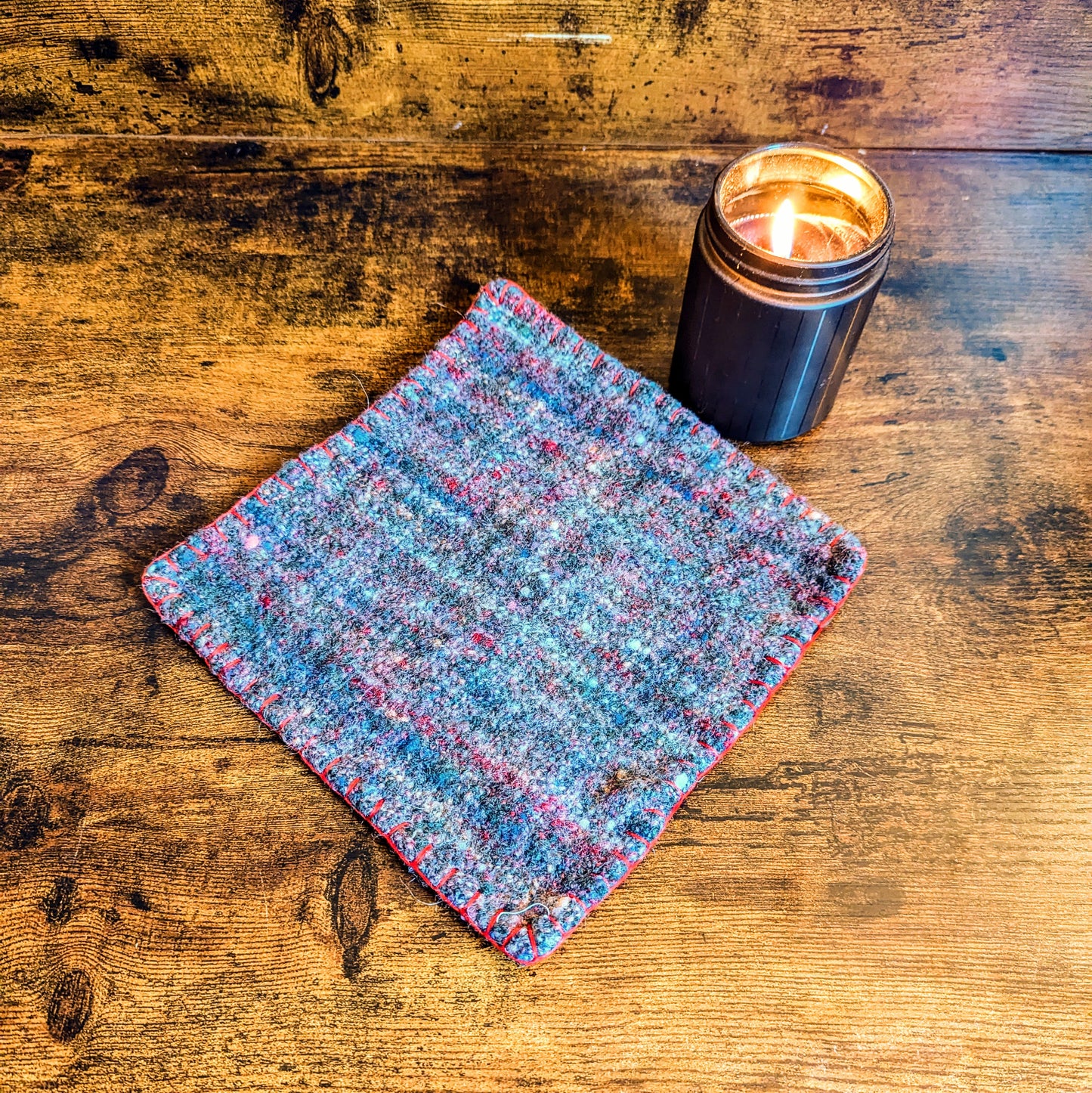 Wildflower Christmas Stripe Handwoven Felted Wool Trivets (Featuring KittyCat Spins Yarn)