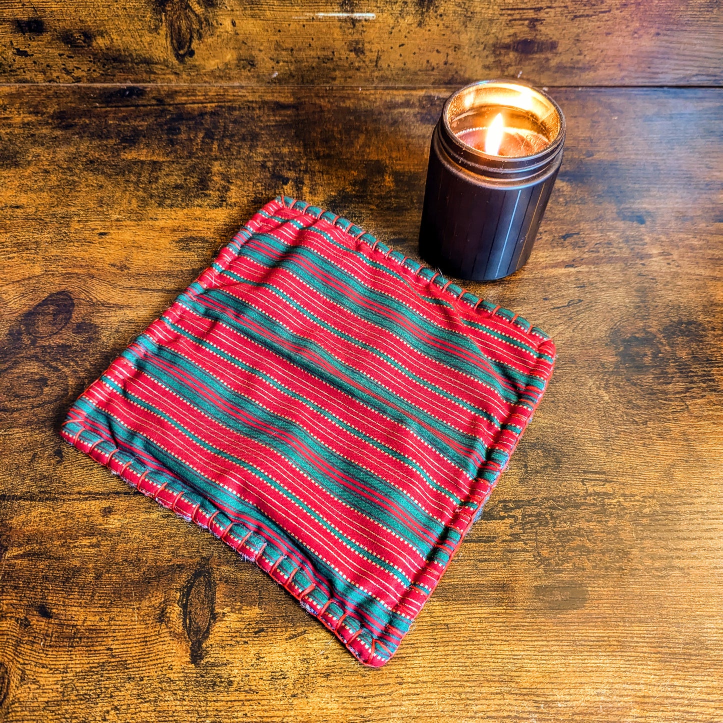 Wildflower Christmas Stripe Handwoven Felted Wool Trivets (Featuring KittyCat Spins Yarn)