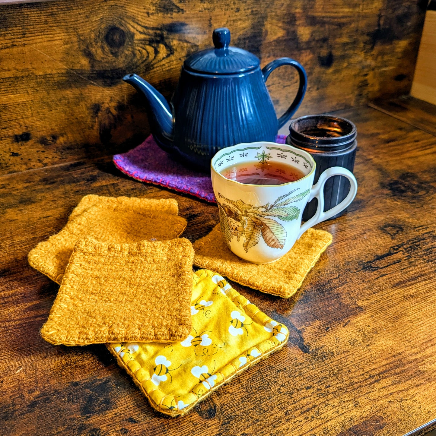 Bumblebee Handwoven Felted Wool Coaster Set of 5