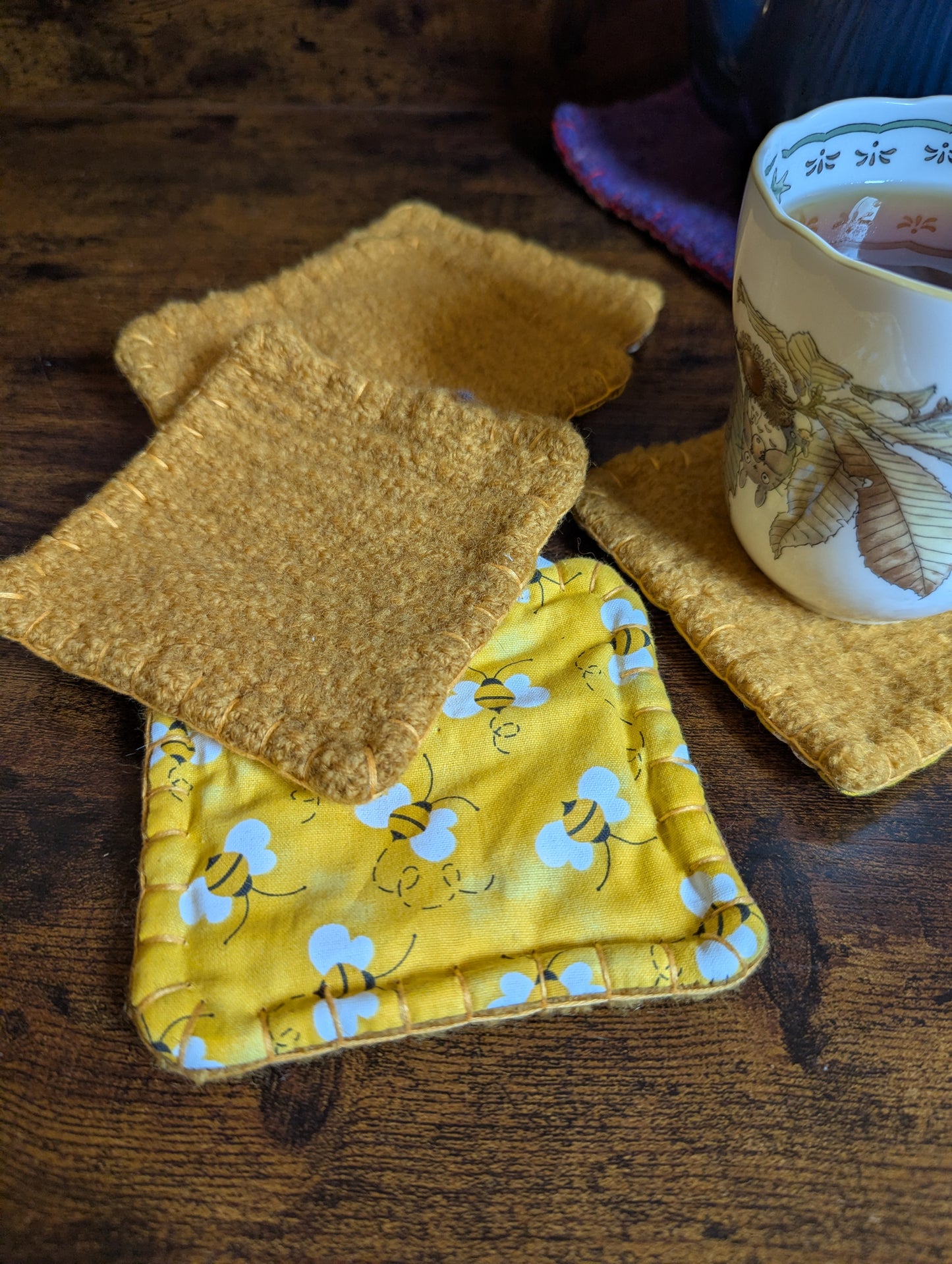 Bumblebee Handwoven Felted Wool Coaster Set of 5