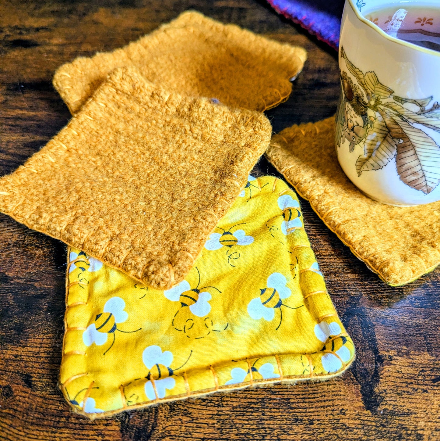 Bumblebee Handwoven Felted Wool Coaster Set of 5