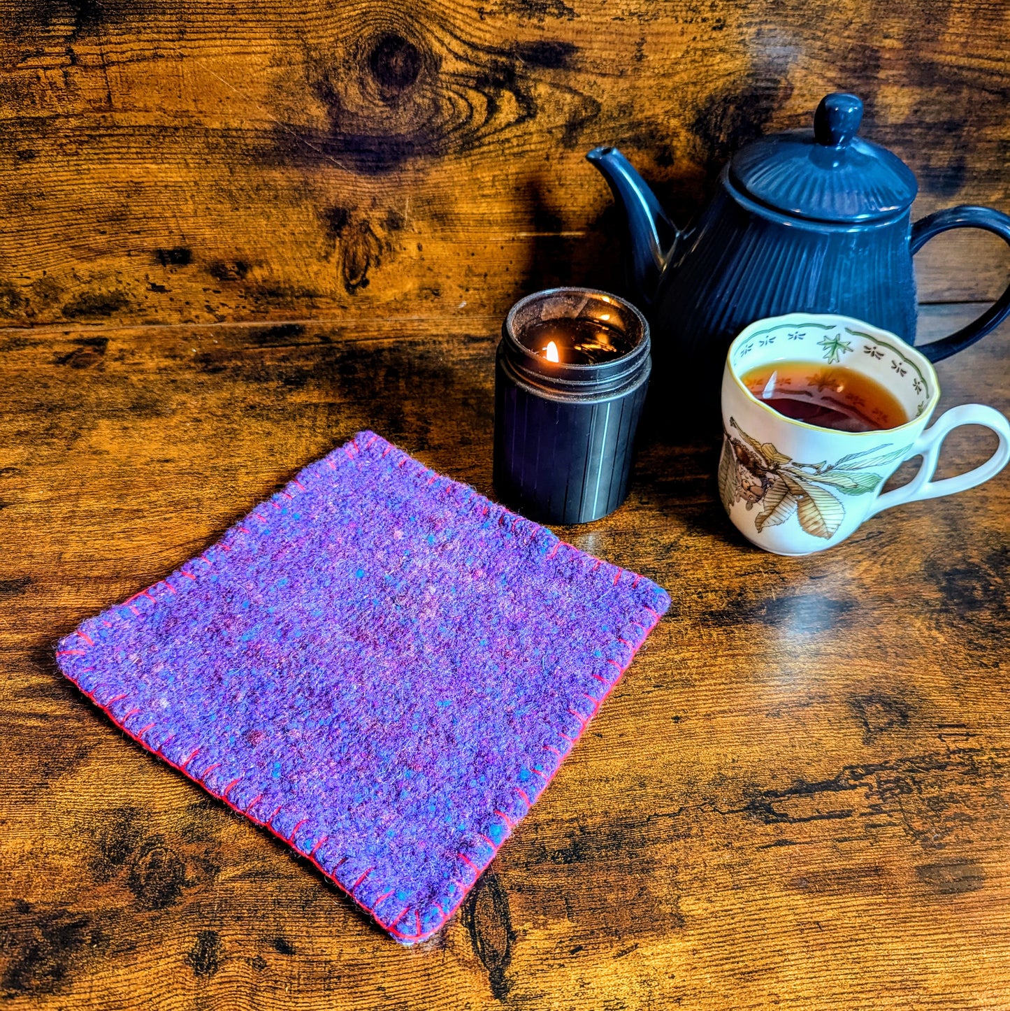 Handwoven Felted Wool Royal Purple Trivets